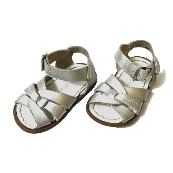 The Saltwater Sandal Hoyway Metallic Silver Leather Baby Girl Size 4 Casual Shoe - Picture 2 of 7